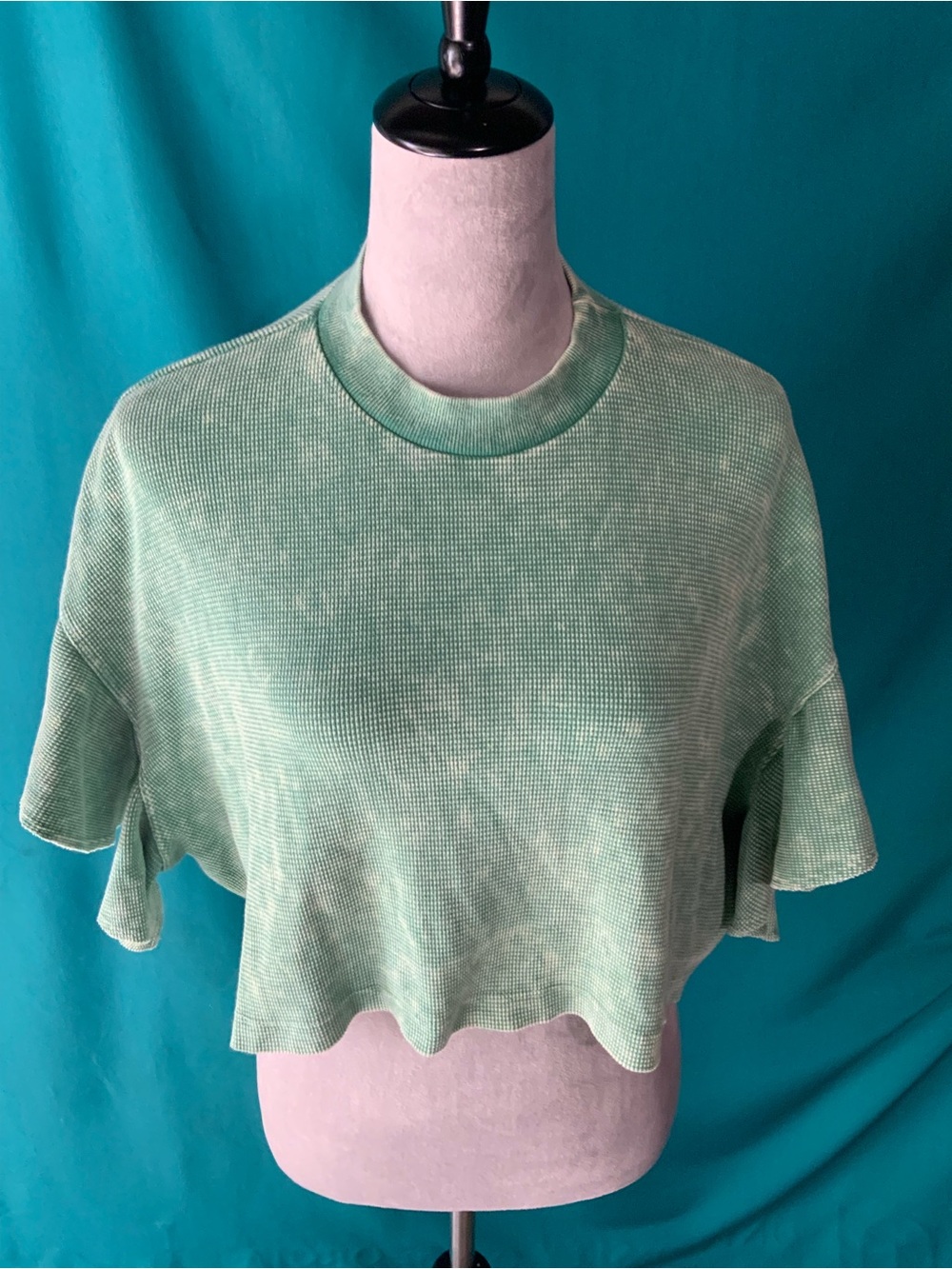 Altar'd State Mint Green Waffle Knit Cropped Tee